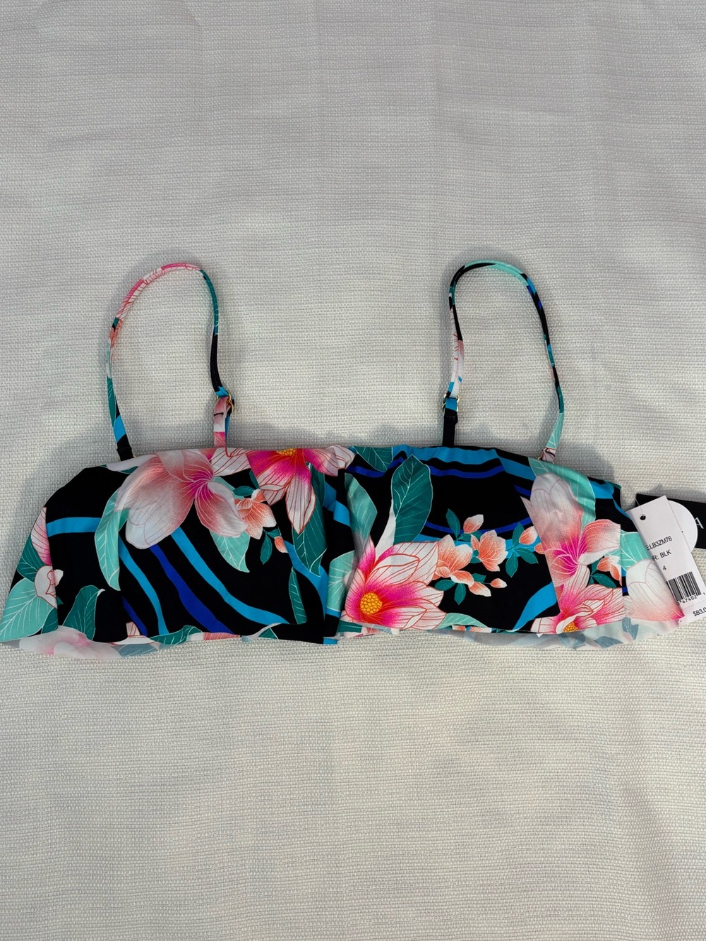 NWT La Blanca Floral Bandeau Bikini Top Sz 4 -